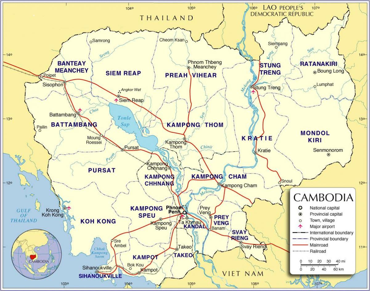 Mapa do Camboja estrada