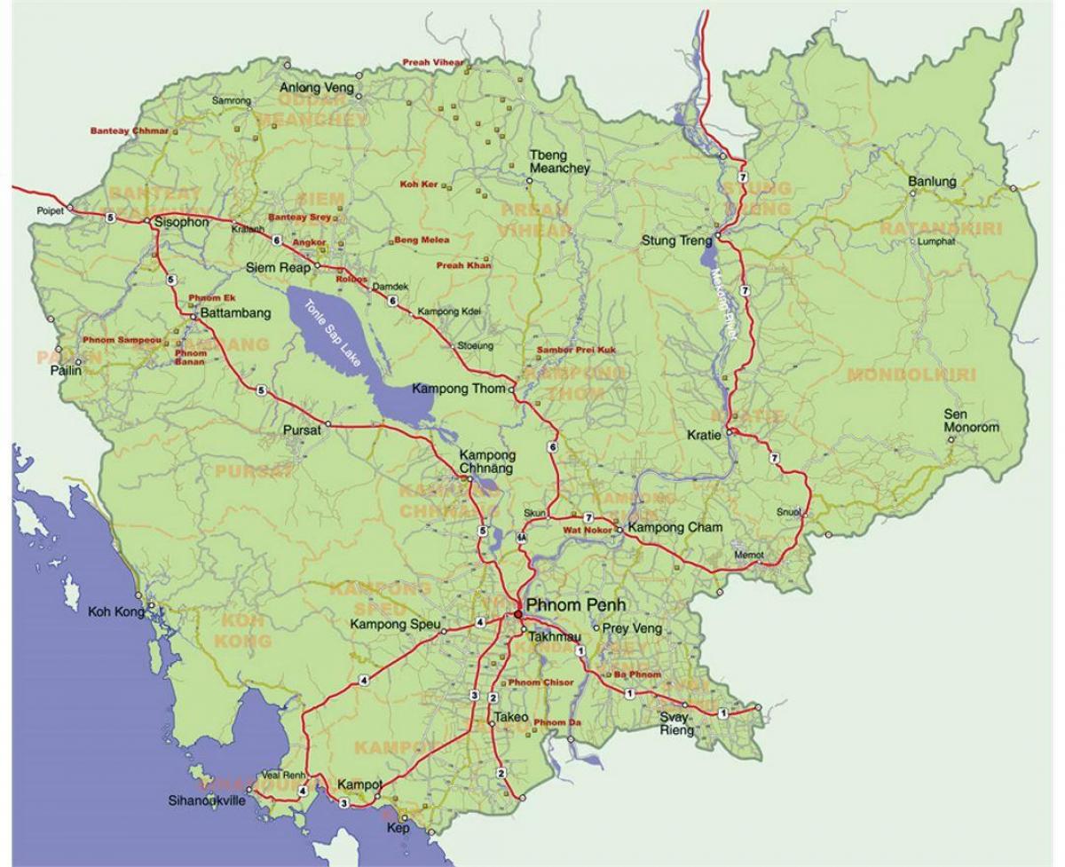 mapa detalhado do Camboja